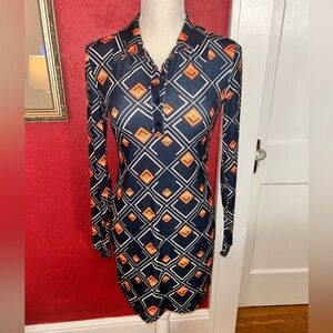 Womens Geometric Patterned Dress - Navy and Orange by Zara sz small never worn